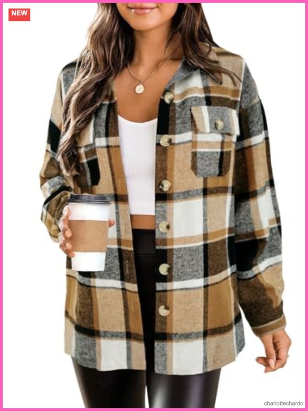 Plaid Flannel Shacket Jacket Button Down Coat Casual Winter